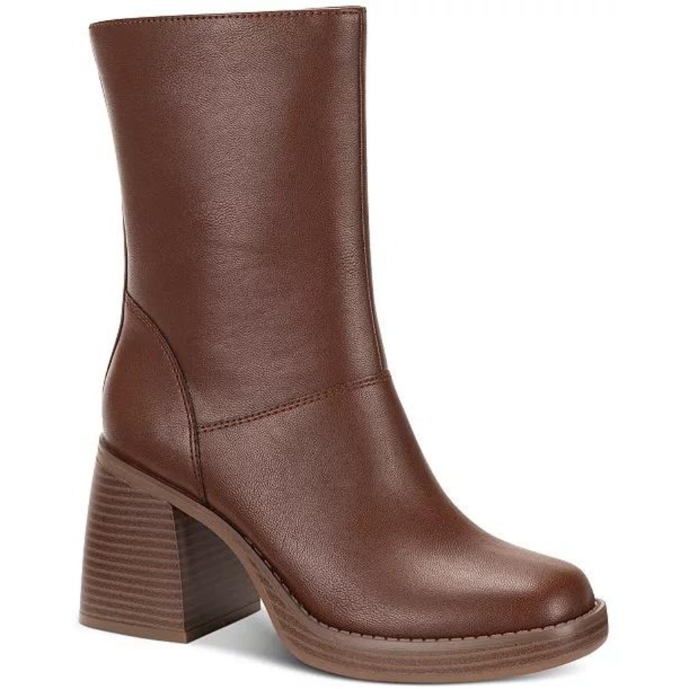 Sun Stone Aleenn Women's Brown Faux Leather Square Toe Block Heel Boots Size 7.5